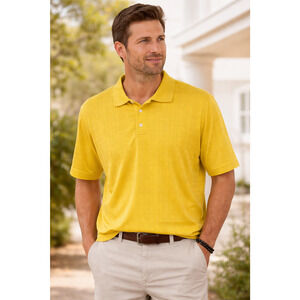 Adidas Golf Polo Shirt Mens Large Yellow ClimaCool Performance Short Sleeve